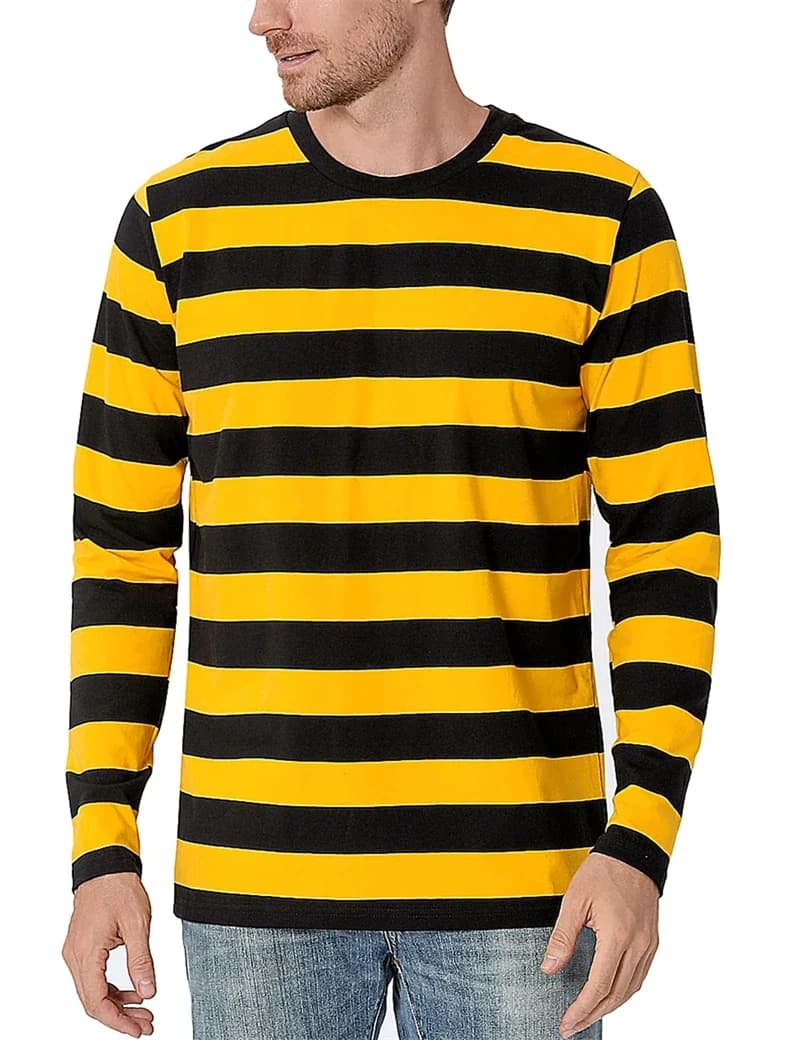 Fashion Contrast Stripe 3D Print Men Long Sleeve T-shirt Casual Fashion O-Neck Oversized T Shirts Tops polyester Men Clothing
