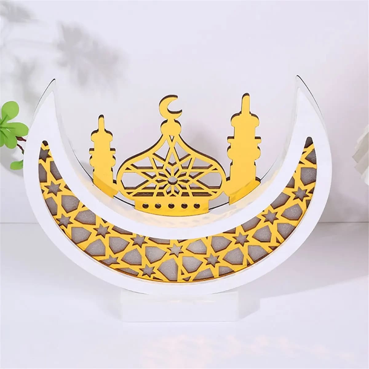 【~ New FDDT】Moon LED Light Ornaments Home Party Desktop Decorations Wooden Crafts Middle Eastern Decorations White